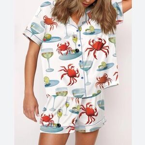 Sheshow Crab And Martini Satin Pajama Set small